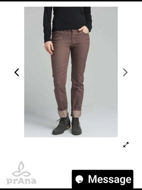 120 prAna, Kayla Slim Jeans, Raw Hem, Volcanic Plum / Earthy Brown, Size 4/27,